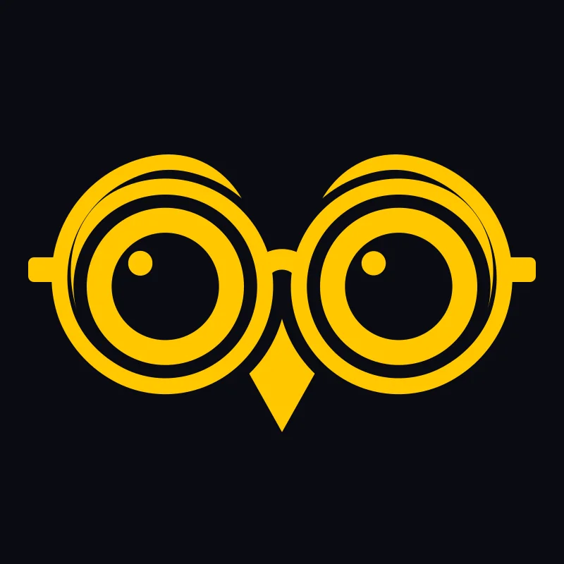 The prop-firm.review channel avatar: an owl's face in marker yellow on ink, with round glasses, large pupils and a kite-shaped beak.
